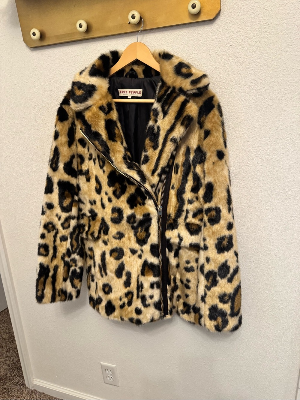 Free People Leopard Faux-Fur Moto Jacket in Tan and Black